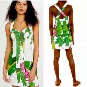 FARM Rio Green and Pink Tropical Mini Dress